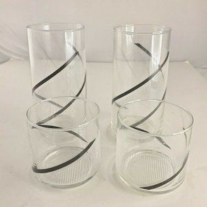 Mikasa Midnight 2- 10 Oz  & 6 Oz Tumbler Black White Swirls